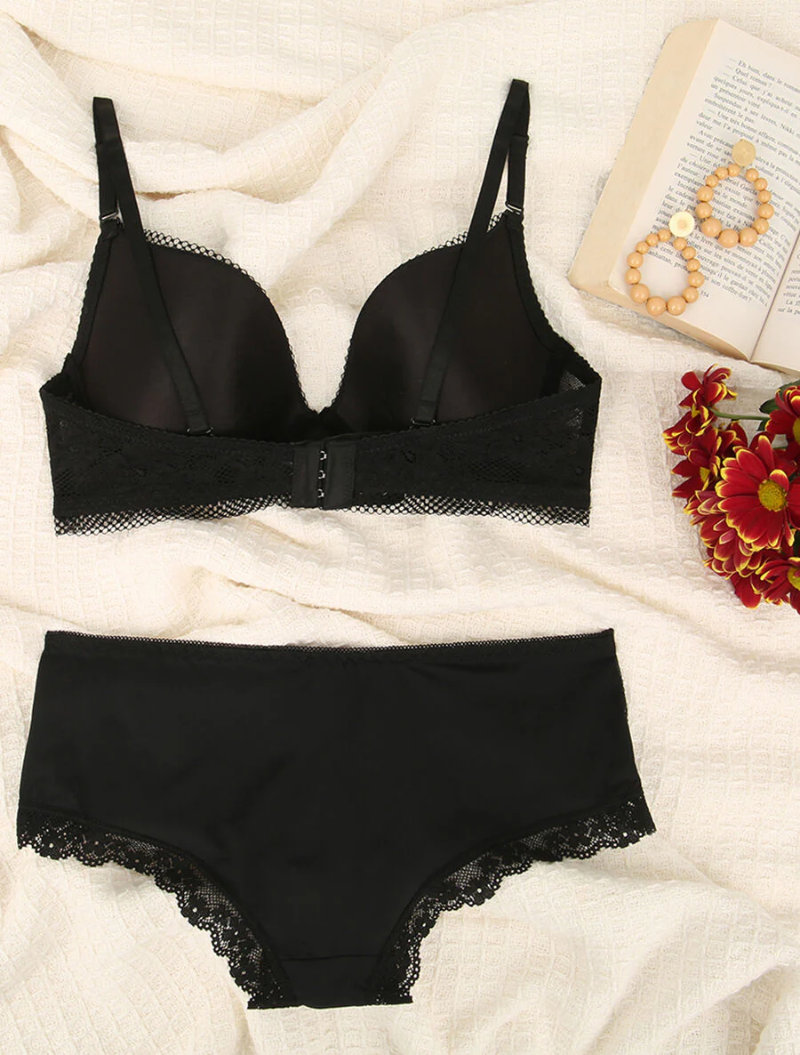 Ensemble en dentelle à motifs fleurs - Noir - Image 2