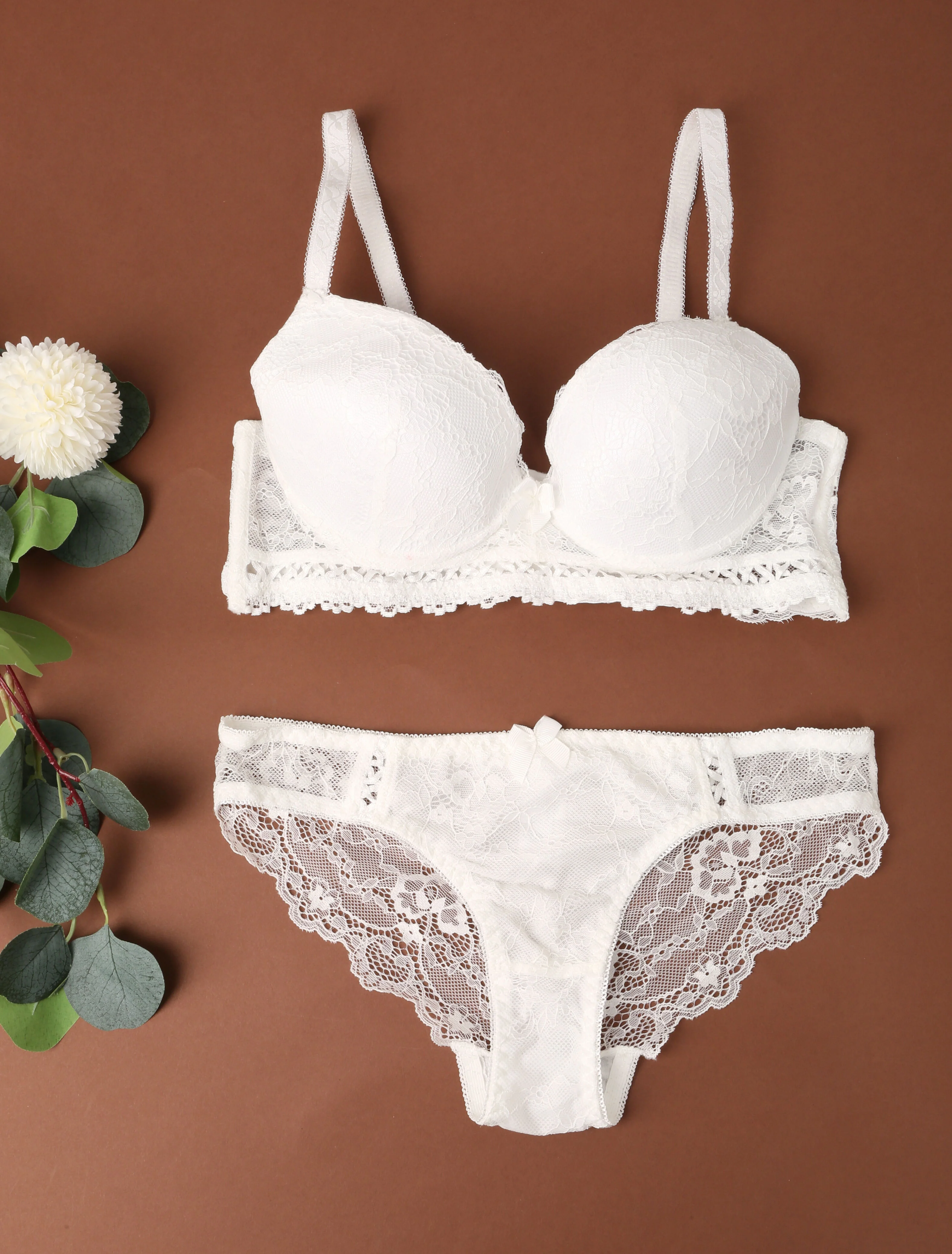 Ensemble en dentelle ajourée - Blanc