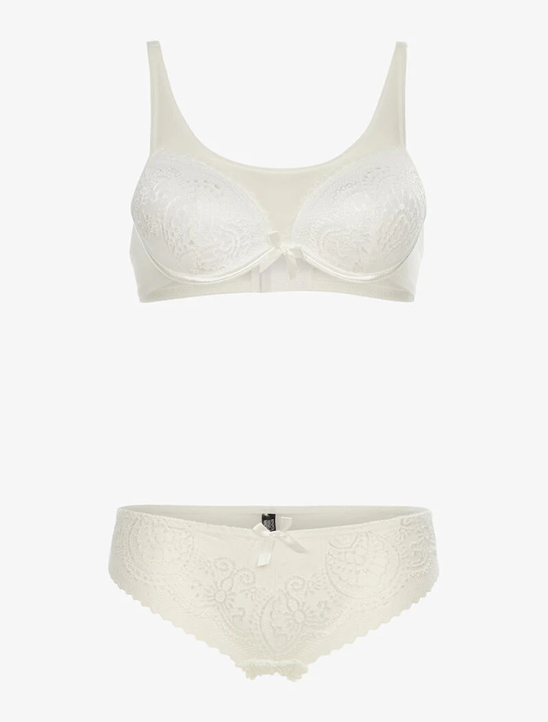 Ensemble en dentelle ajourée et tulle - écru - ecru