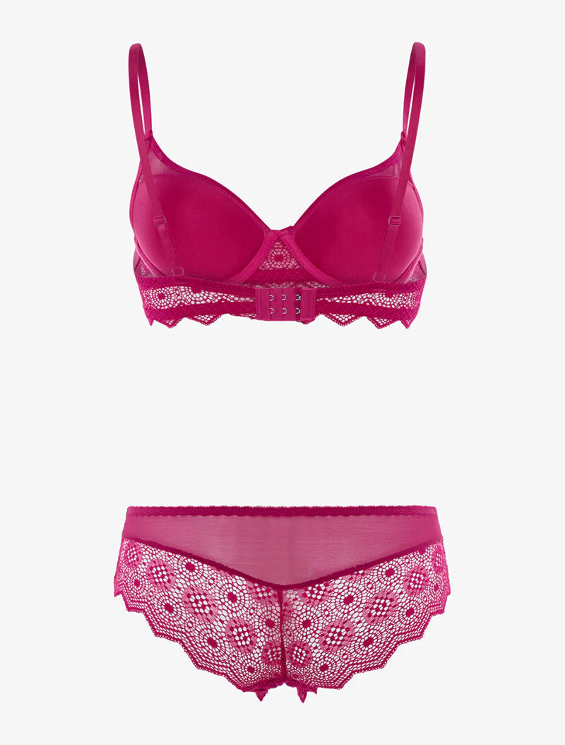Ensemble en dentelle crantée et culotte - fushia - Image 2