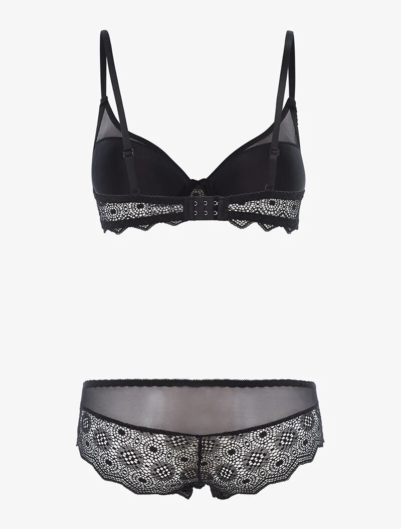 Ensemble en dentelle crantée et culotte - noir - Image 2