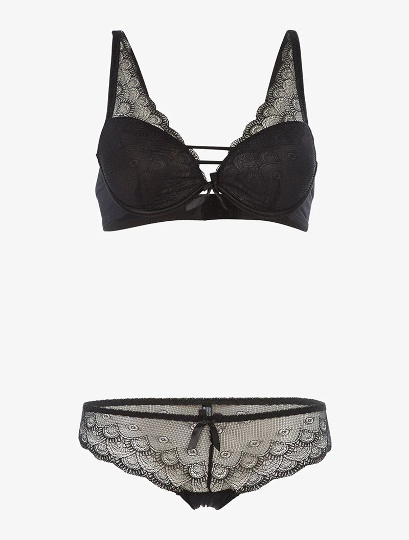 Ensemble en dentelle effet triangle - noir