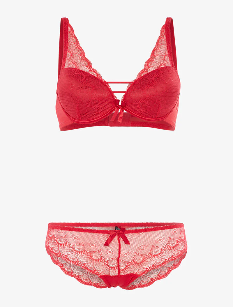 Ensemble en dentelle effet triangle - rouge