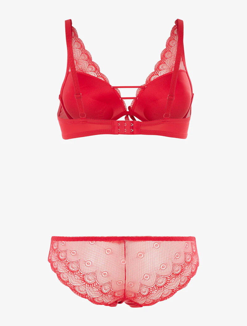 Ensemble en dentelle effet triangle - rouge - Image 2
