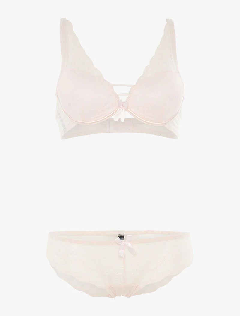 Ensemble en dentelle effet triangle - rose pâle - rose orange