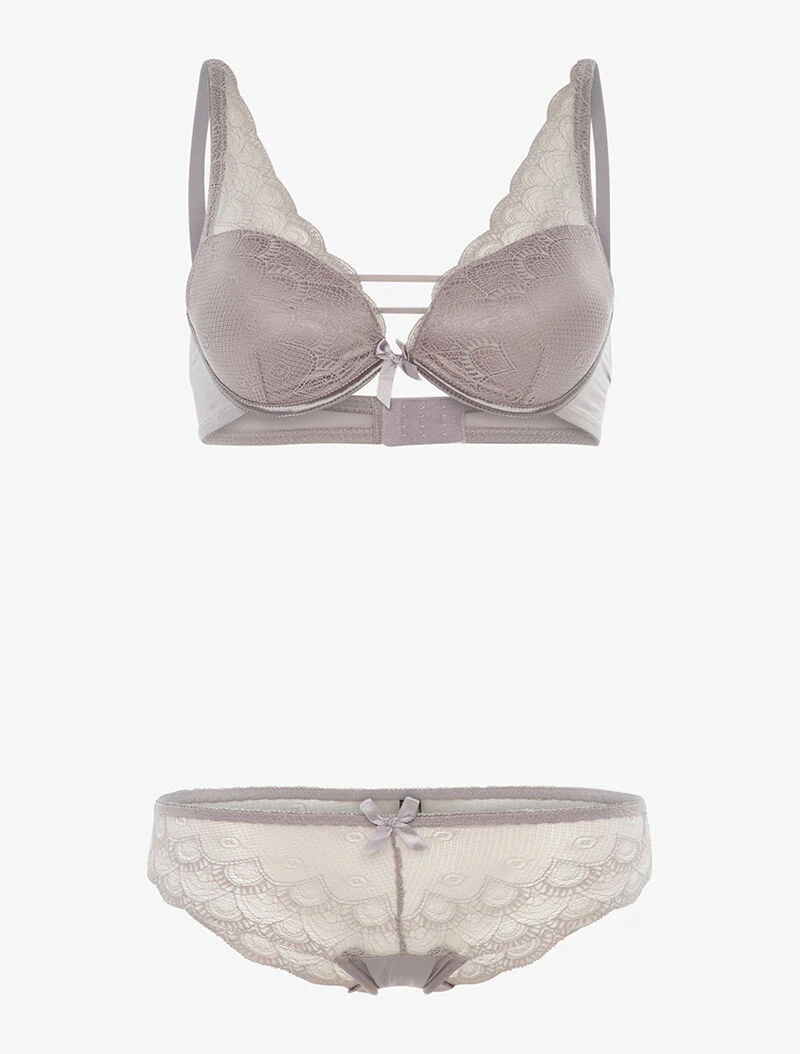 Ensemble en dentelle effet triangle - gris foncé