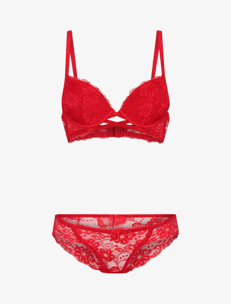Ensemble en dentelle et à lanières - rouge