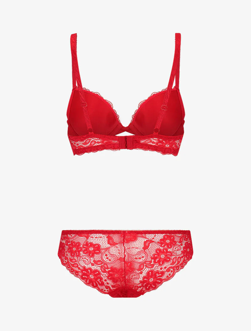 Ensemble en dentelle et à lanières - rouge - Image 2