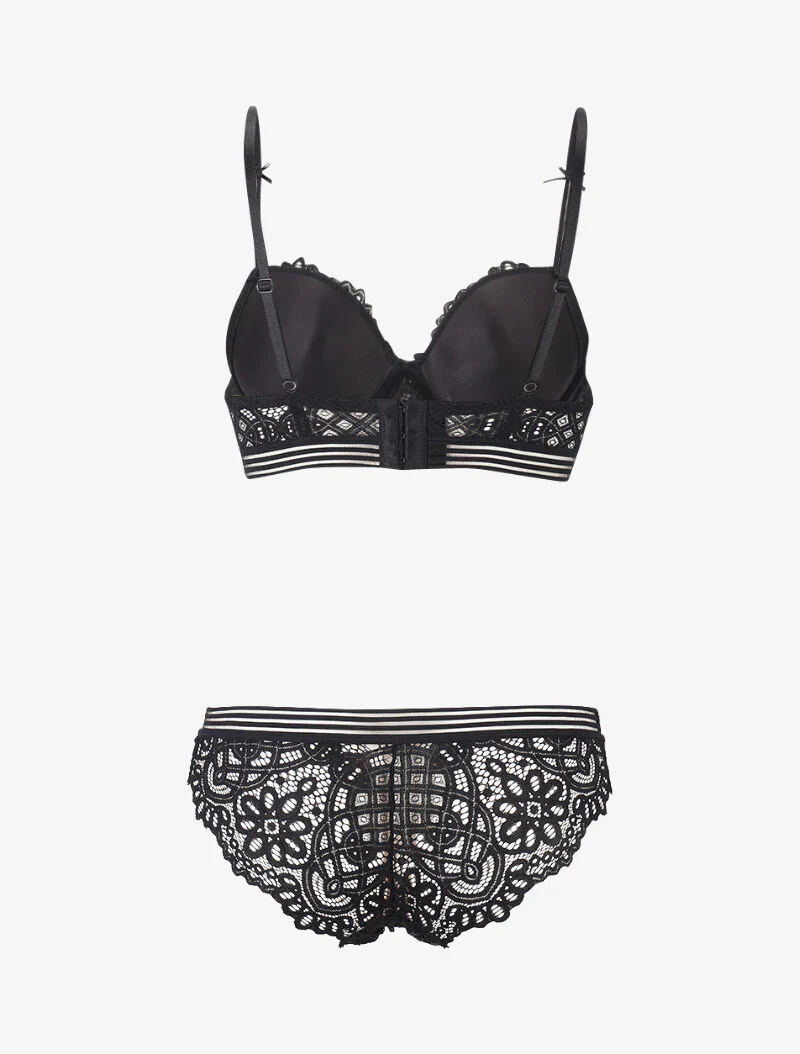 Ensemble en dentelle et à lignes ajourées - noir - Image 2