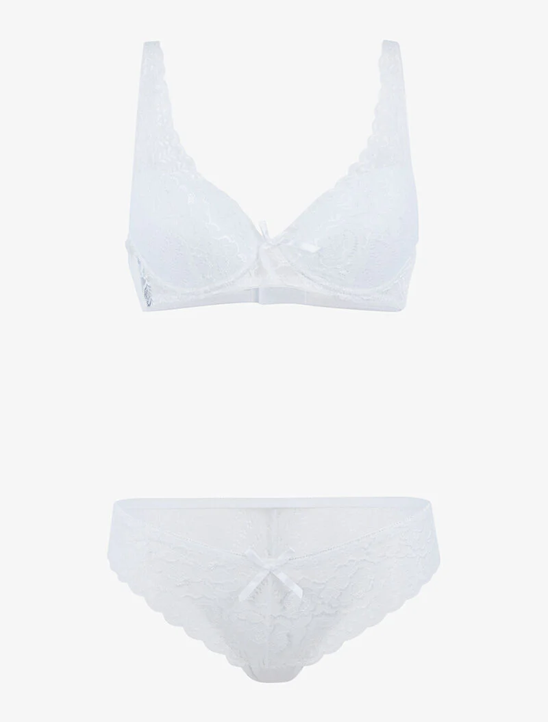 Ensemble en dentelle et décolleté en V - écru - ecru
