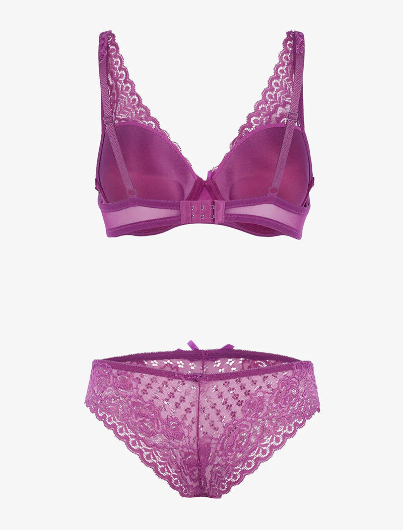 Ensemble en dentelle et décolleté en V - violet - Image 2