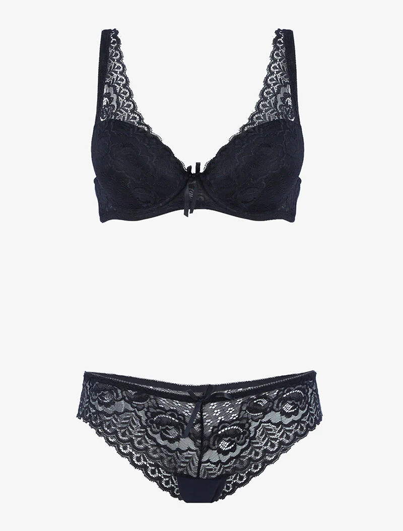 Ensemble en dentelle et décolleté en V - noir