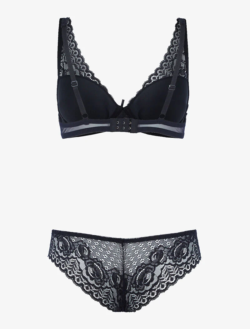 Ensemble en dentelle et décolleté en V - noir - Image 2