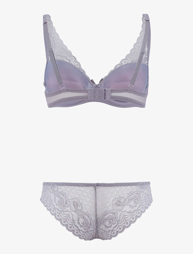 Ensemble en dentelle et décolleté en V - gris clair - Image 2