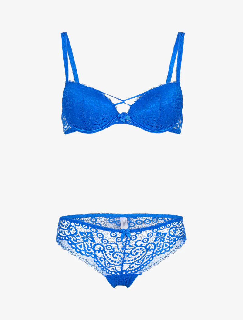 Ensemble en dentelle et détails entrelacés - bleu électrique