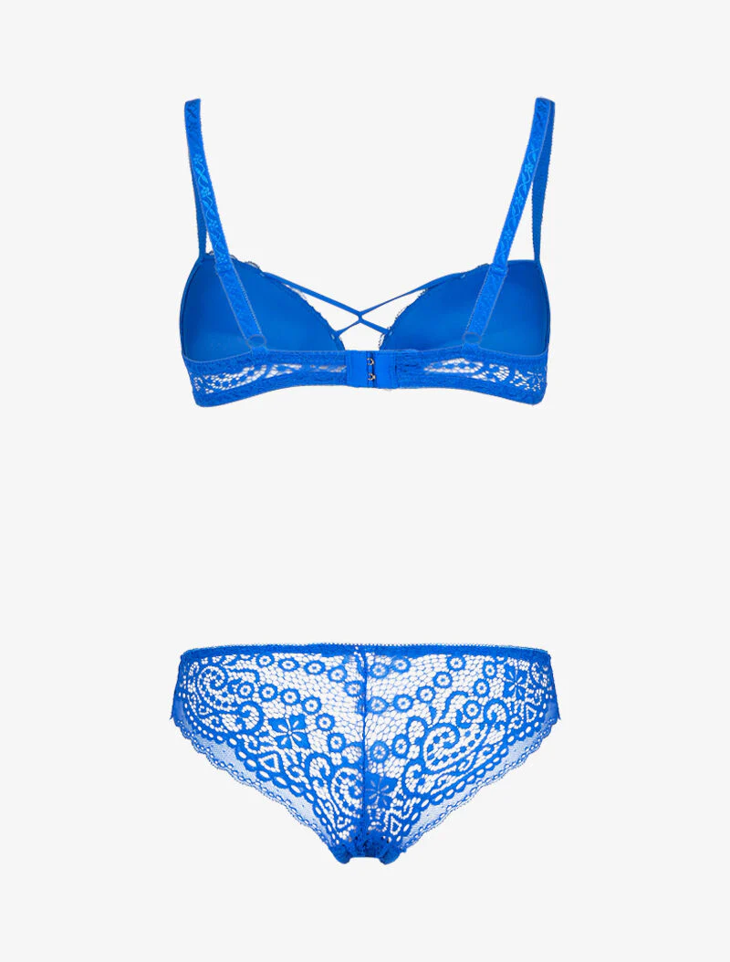 Ensemble en dentelle et détails entrelacés - bleu électrique - Image 2