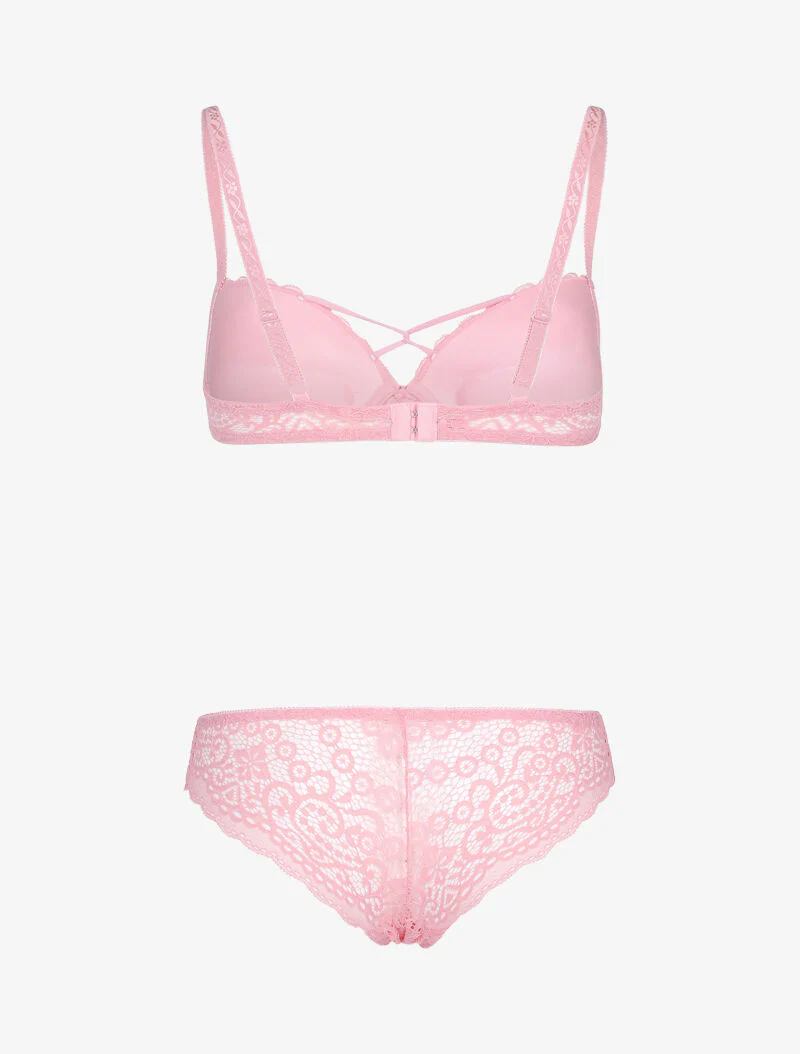 Ensemble en dentelle et détails entrelacés - rose - Image 2