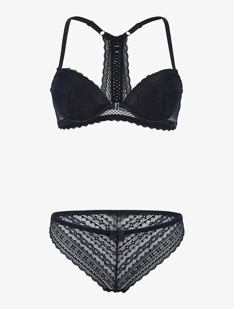 Ensemble en dentelle et dos nageur - noir