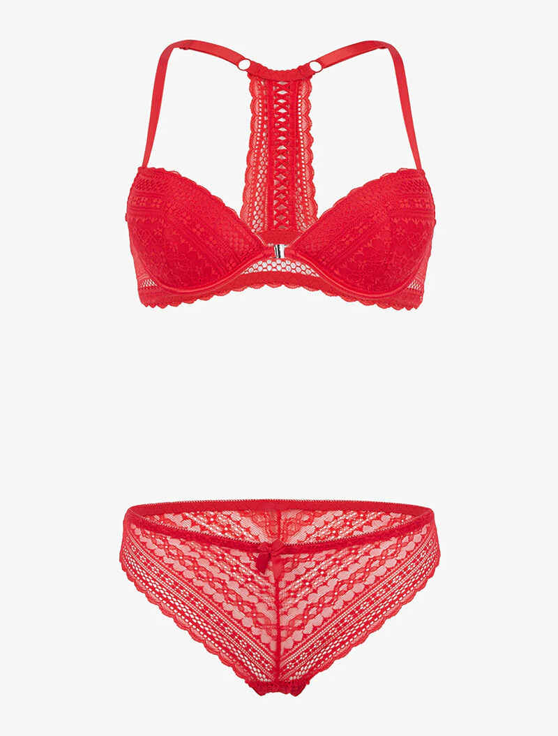 Ensemble en dentelle et dos nageur - rouge