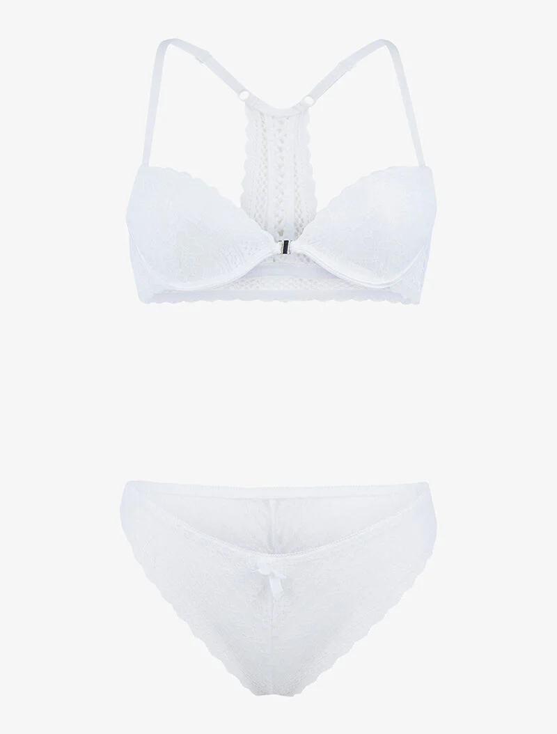 Ensemble en dentelle et dos nageur - écru - ecru