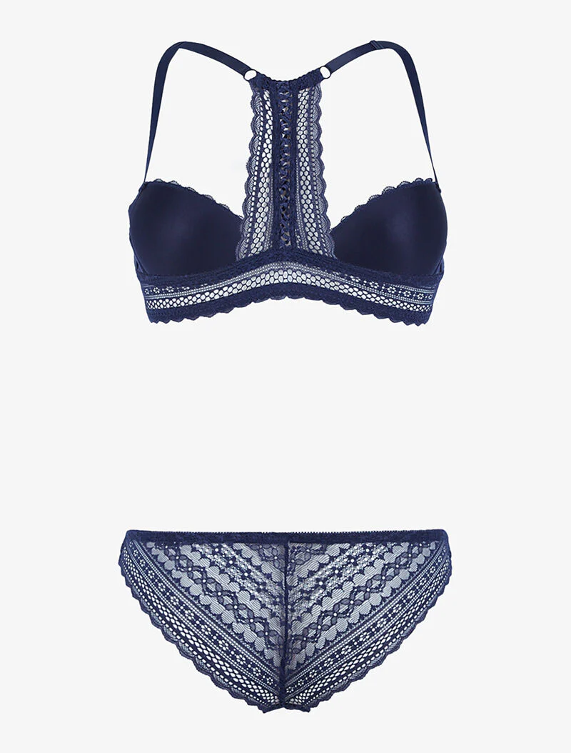 Ensemble en dentelle et dos nageur - marine - Image 2