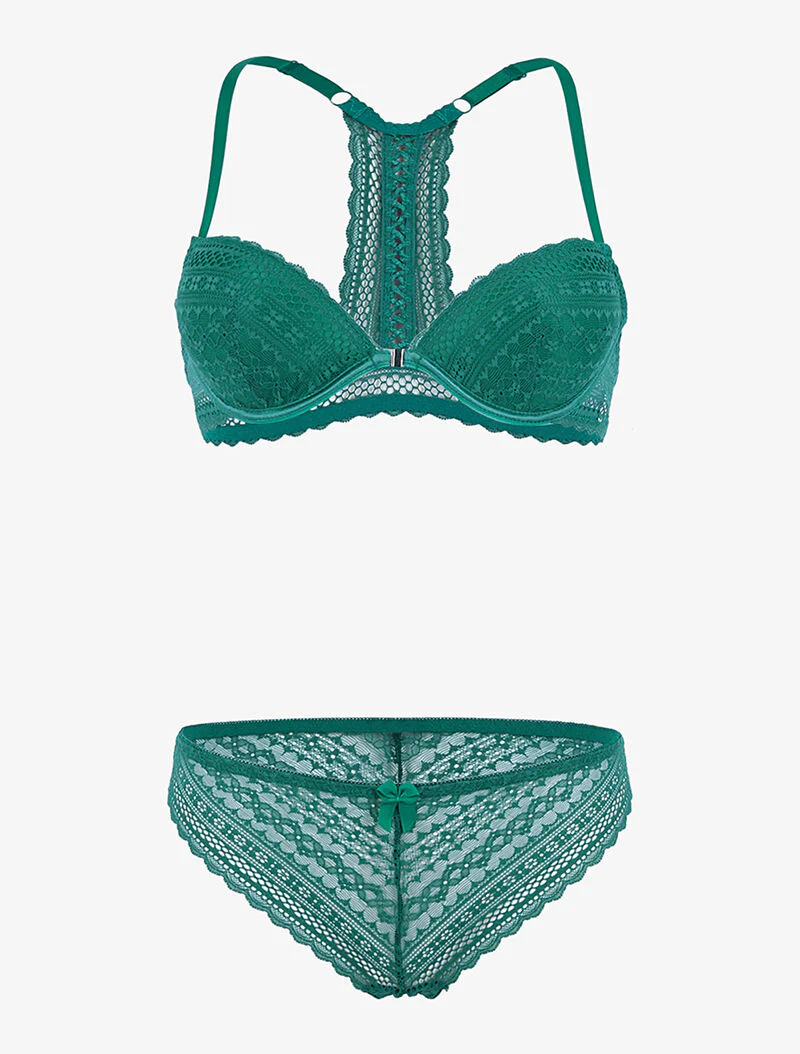 Ensemble en dentelle et dos nageur - bleu canard