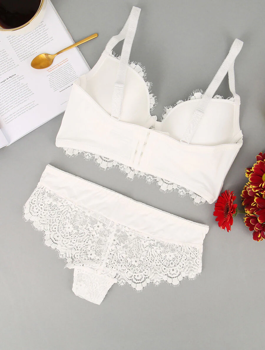 Ensemble en dentelle et en résille - Blanc - Image 2