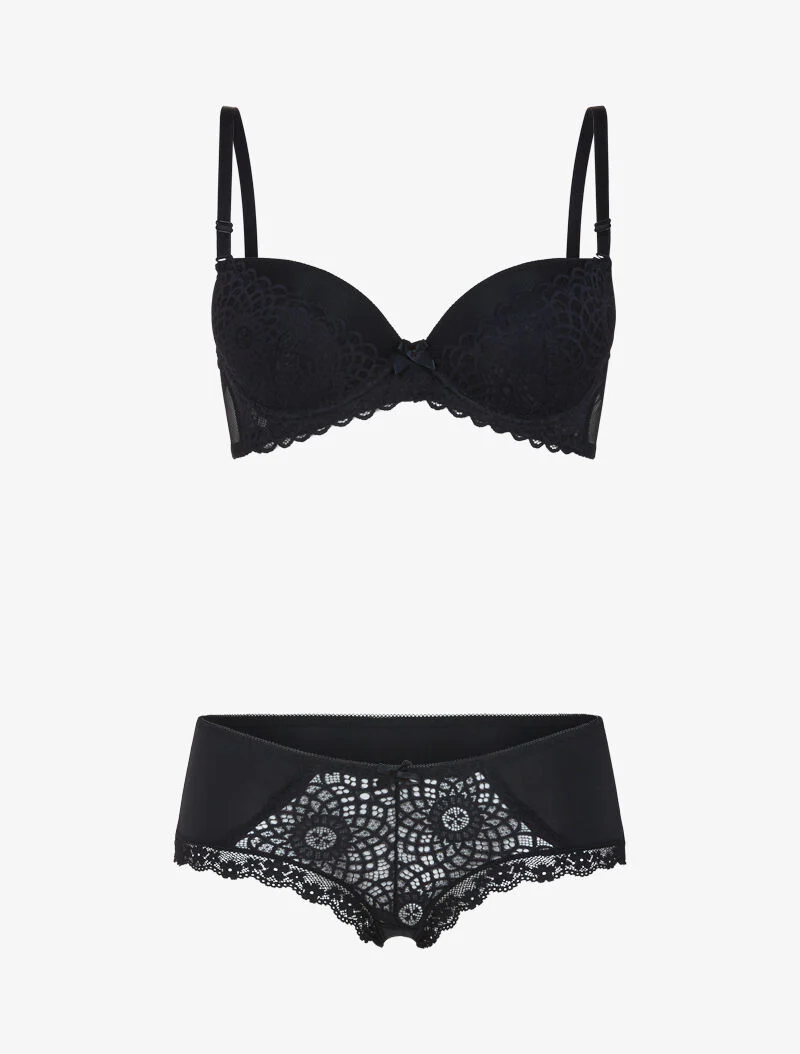 Ensemble en dentelle et résille - noir
