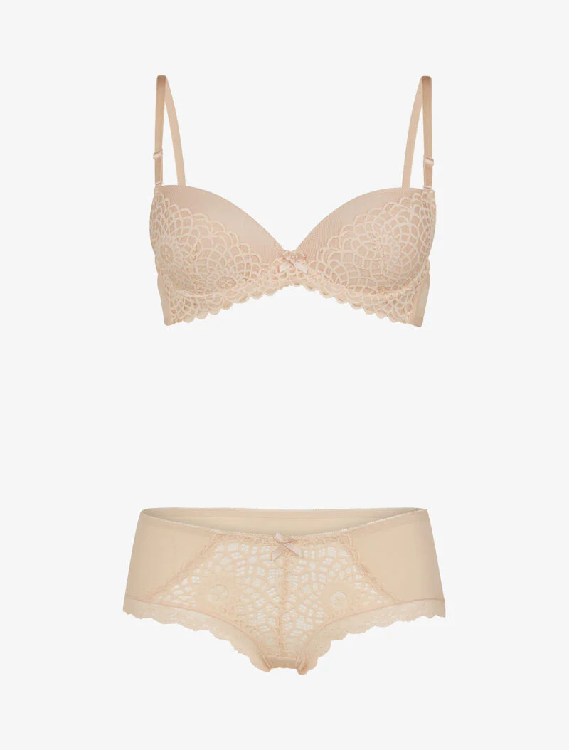 Ensemble en dentelle et résille - nude