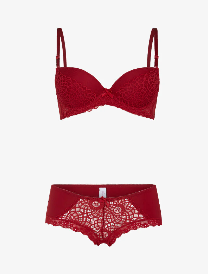 Ensemble en dentelle et résille - bordeaux