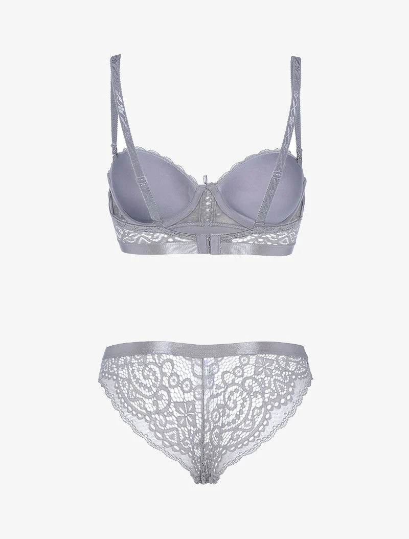 Ensemble en dentelle festonnée - gris clair - Image 2