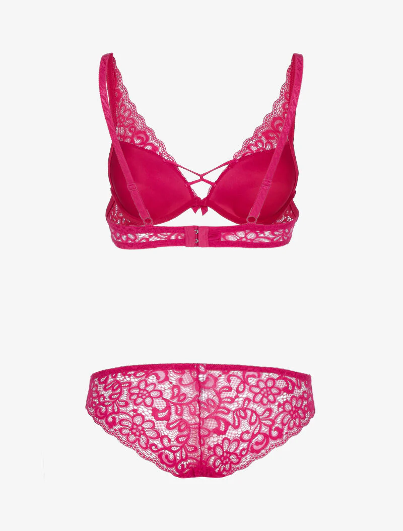 Ensemble en dentelle festonnée fleurie - fushia - Image 2