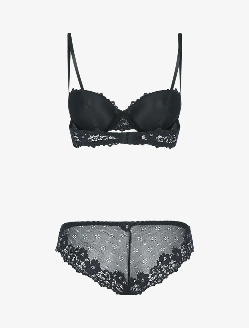 Ensemble en dentelle fleurie ajourée - noir - Image 2