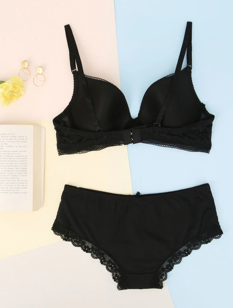 Ensemble en dentelle fleurie - Noir - Image 2