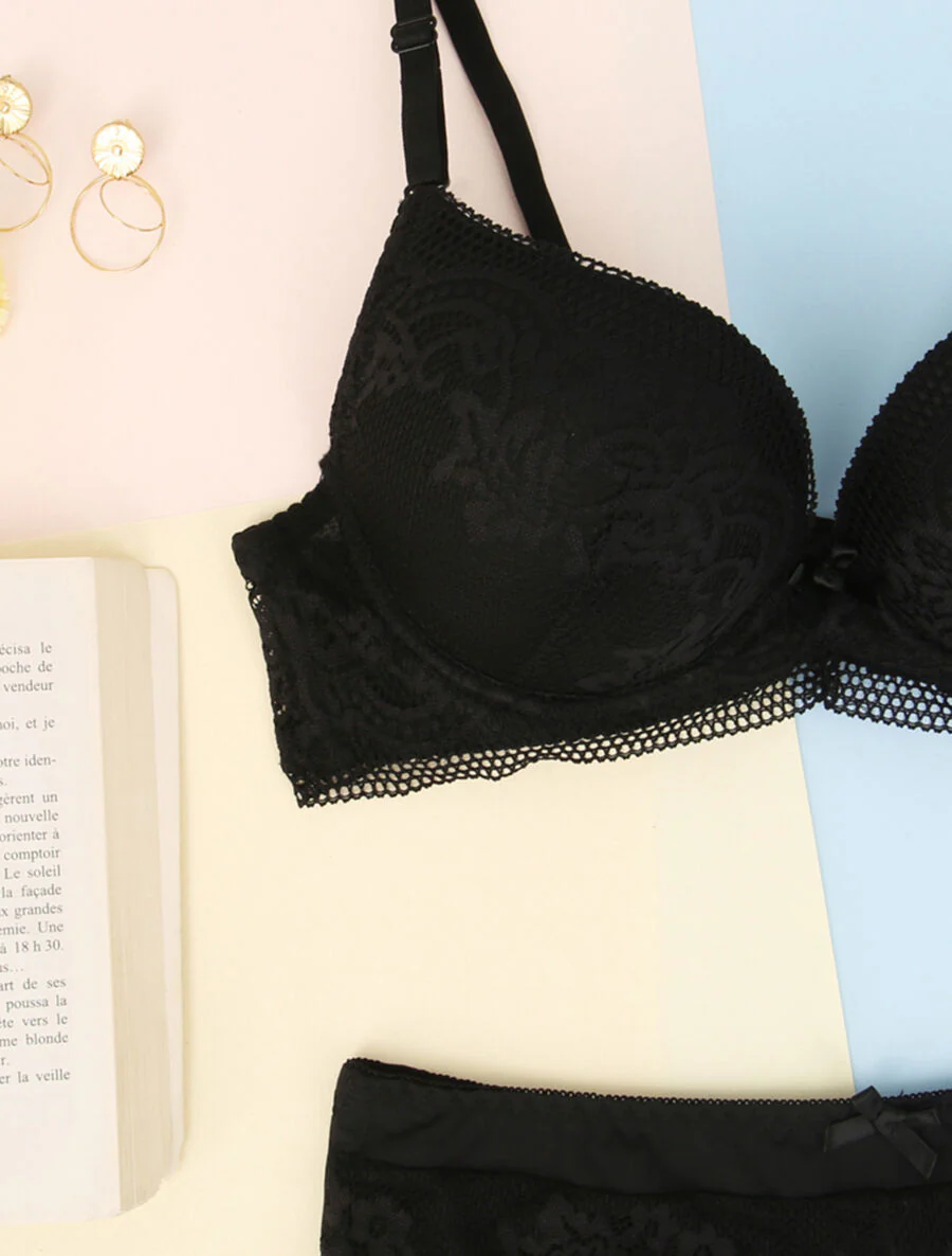 Ensemble en dentelle fleurie - Noir - Image 3