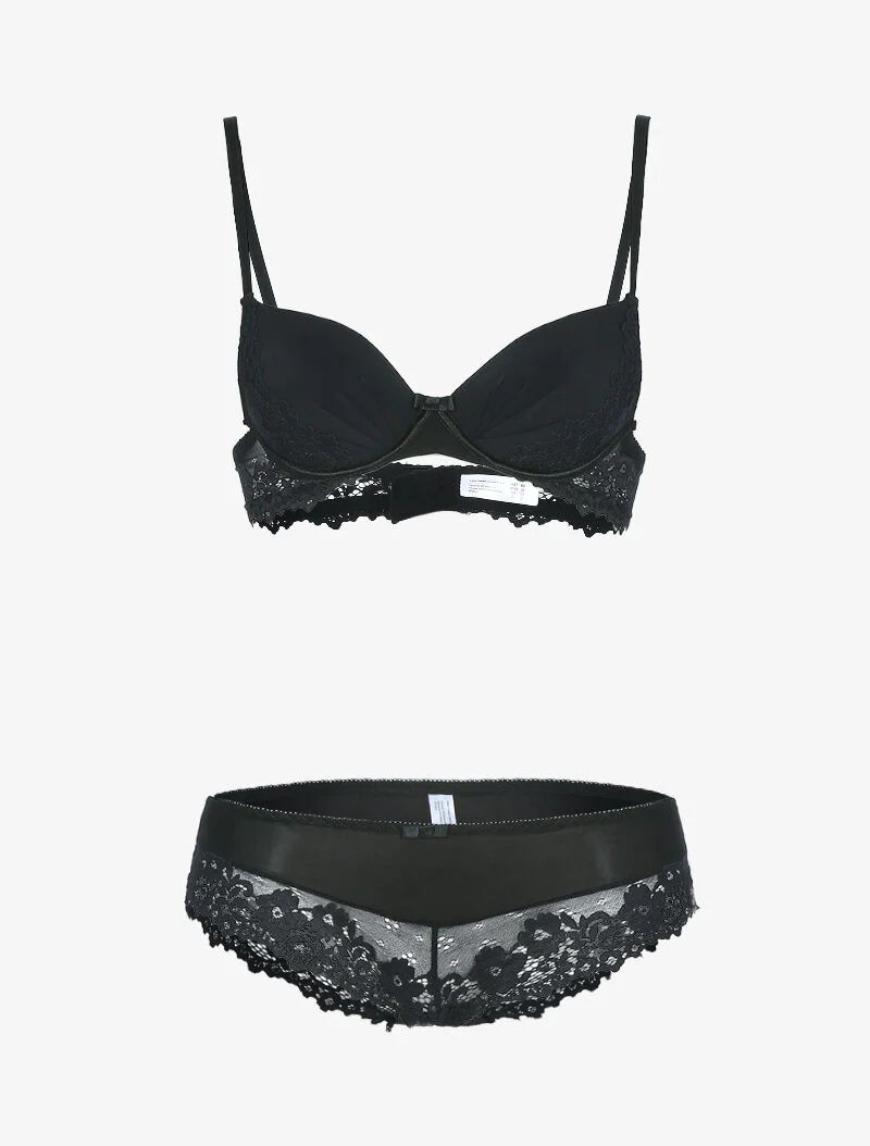 Ensemble en dentelle fleurie - noir