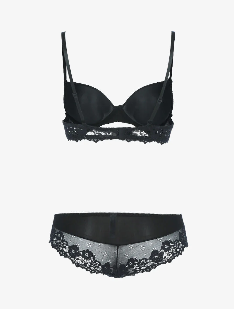 Ensemble en dentelle fleurie - noir - Image 2