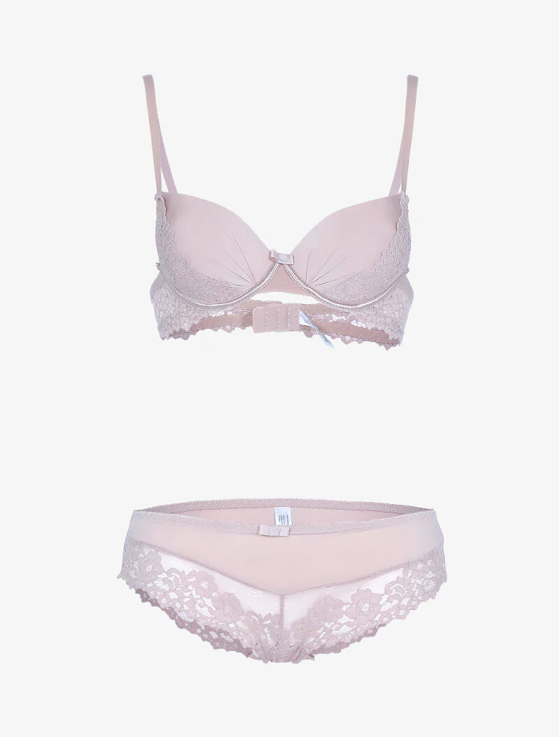 Ensemble en dentelle fleurie - taupe