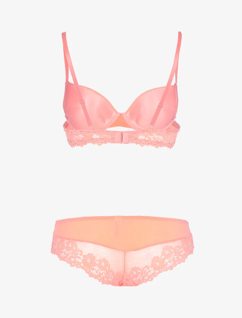 Ensemble en dentelle fleurie - corail - Image 2