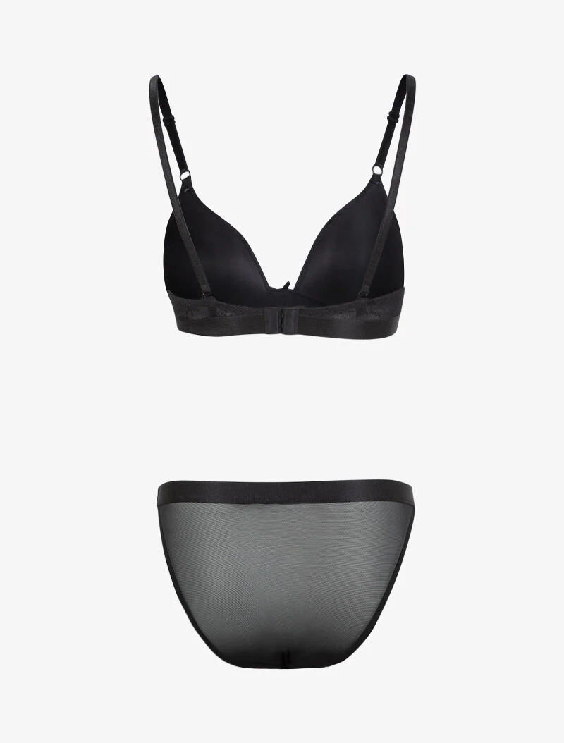 Ensemble en dentelle fleurie et résille - noir - Image 2