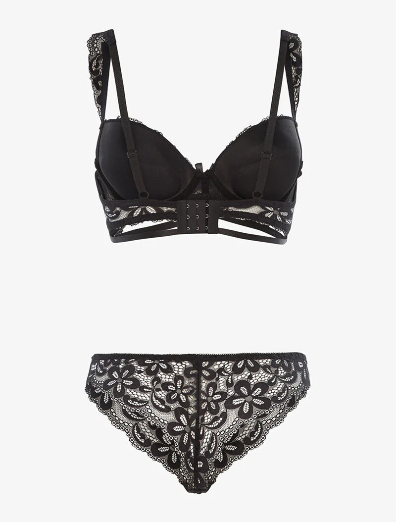 Ensemble en dentelle motifs fleurs - noir - Image 2
