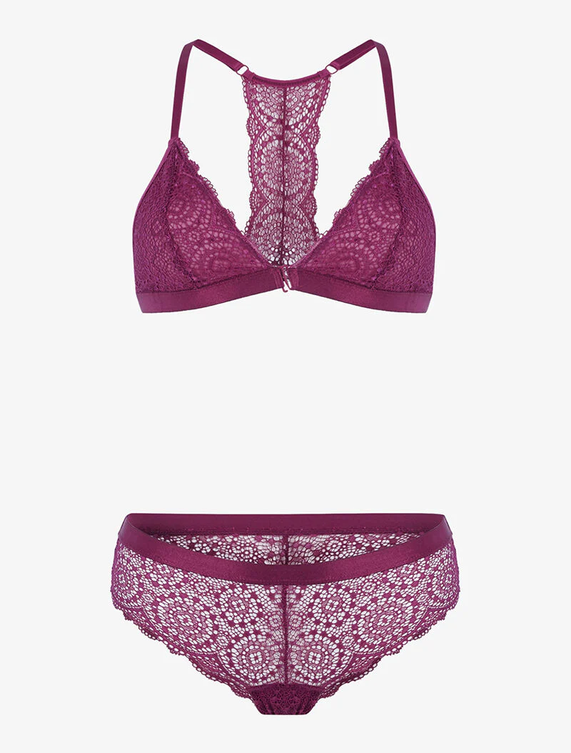 Ensemble en dentelle sans armatures - prune - violet