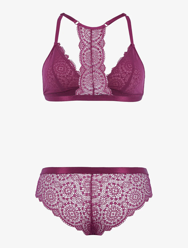 Ensemble en dentelle sans armatures - prune - violet - Image 2