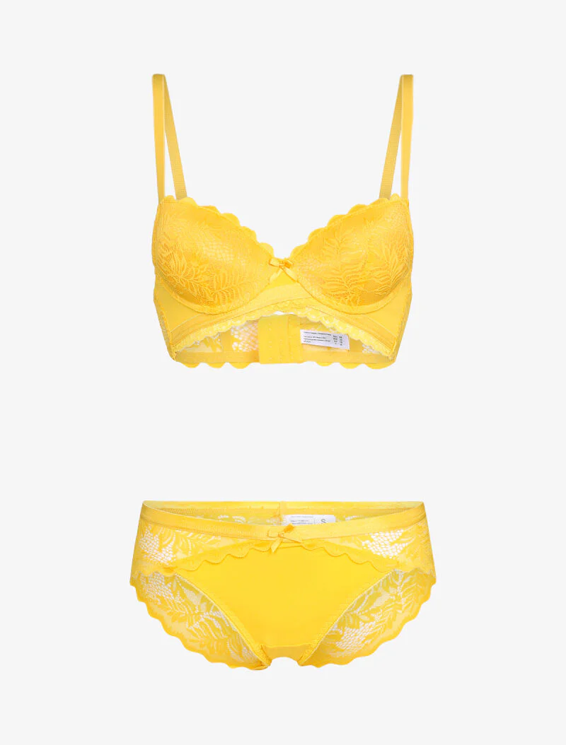 Ensemble en dentelle style feuillages - jaune