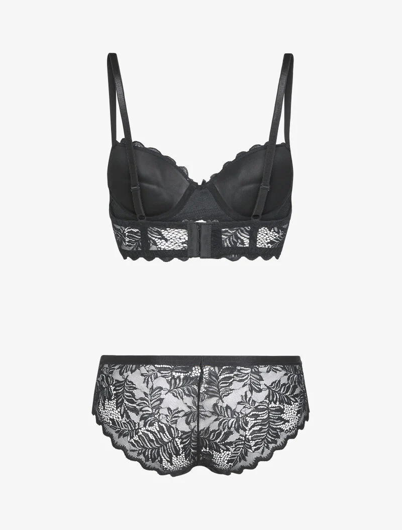 Ensemble en dentelle style feuillages - noir - Image 2
