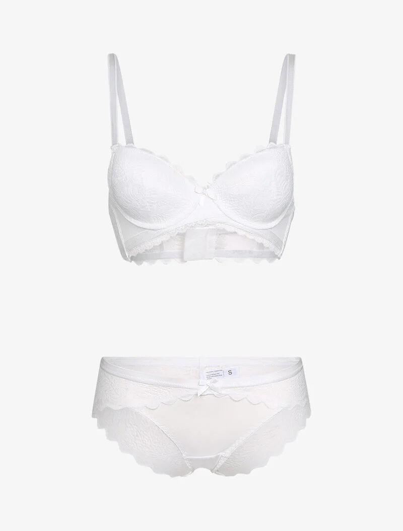Ensemble en dentelle style feuillages - blanc