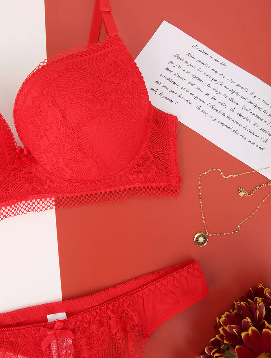 Ensemble en résille à détail noeud - Rouge - Image 3