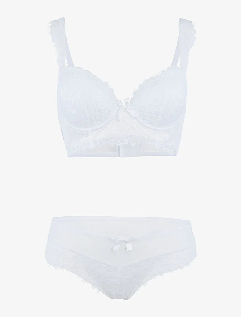 Ensemble en résille et dentelle fleurie - écru - ecru