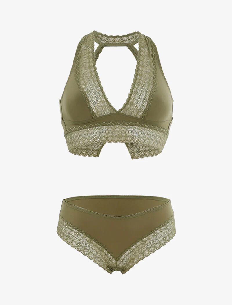 Ensemble fin à bande dentelle - kaki