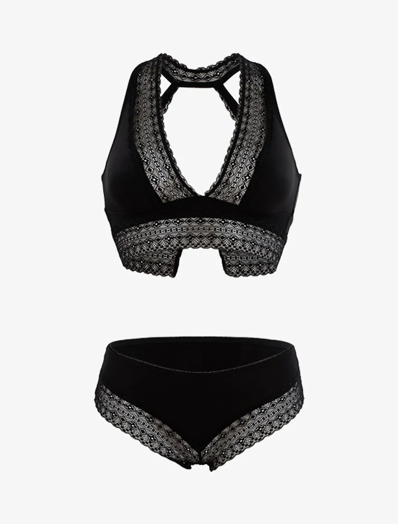 Ensemble fin à bande dentelle - noir